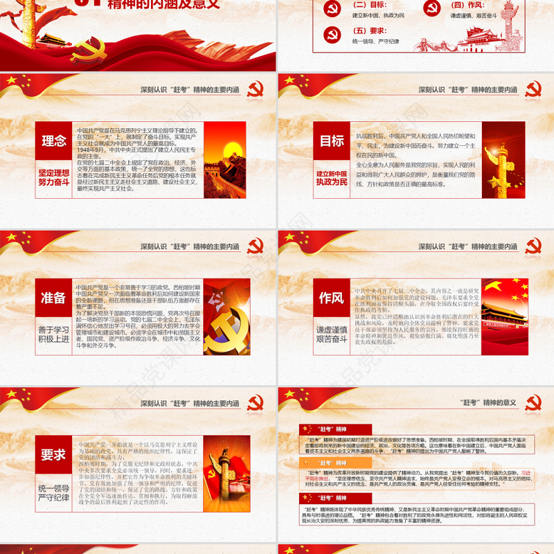 原创新时代学习弘扬西柏坡精神赶考精神党政风精神PPT-版权可商用