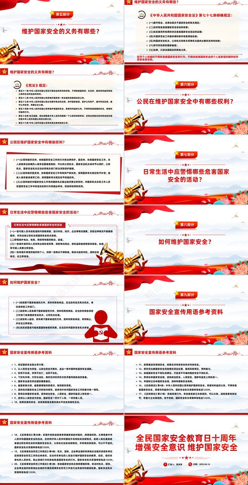 大气精美全民国家安全教育日十周年PPT增强安全意识维护国家安全学习课件