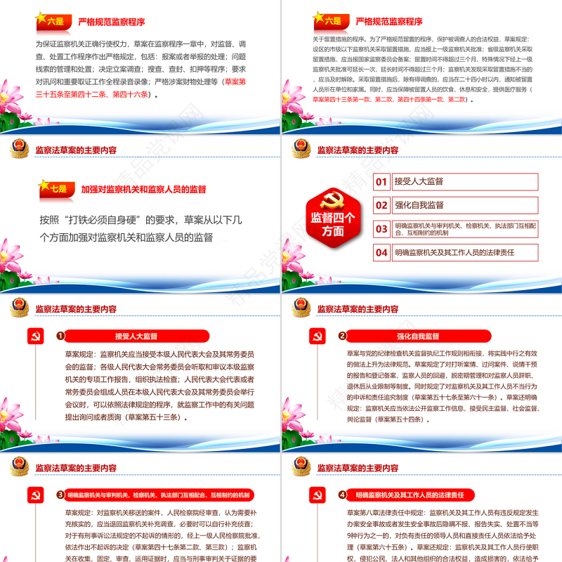 党课蓝色大气国家监察法权威发布解读两会监察体制改革PPT模板