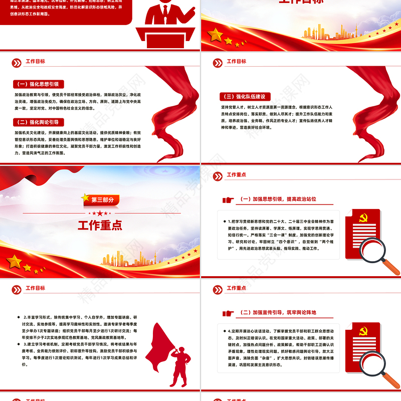 红色简洁意识形态工作计划PPT党建工作计划模板
