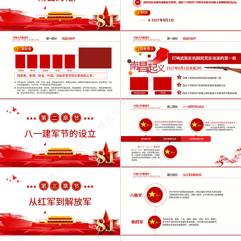 纪念八一建军节PPT红色大气风2022年建军节95周年爱国主义授课辅导国防教育专题党课课件模板
