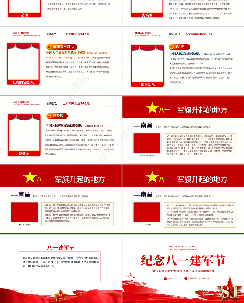 纪念八一建军节PPT红色大气风2022年建军节95周年爱国主义授课辅导国防教育专题党课课件模板