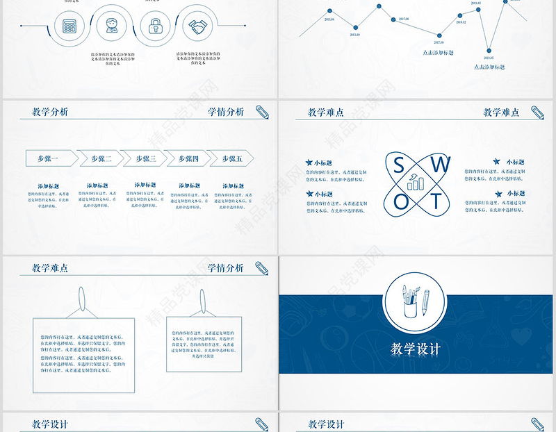 蓝色简洁教师说课教学课件动态总结PPT