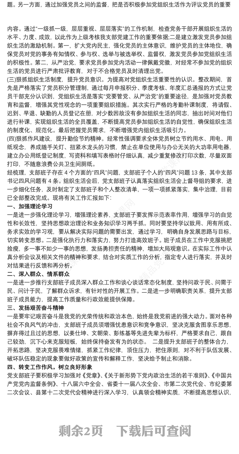 党支部整改措施落实情况