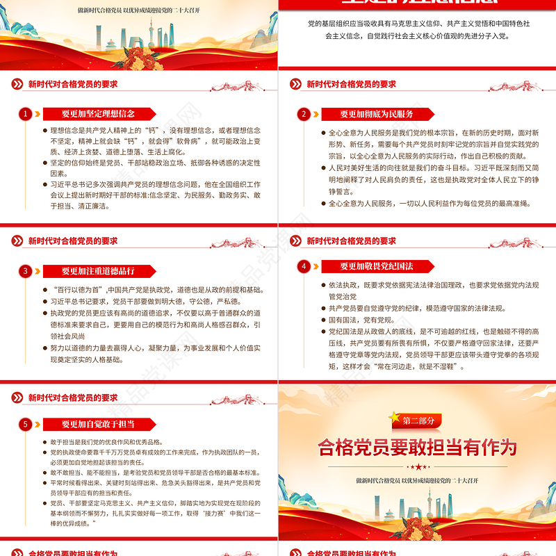 2022做新时代合格党员PPT国潮风迎盛会铸忠诚强担当创业绩以优异成绩迎接党的二十大胜利召开党课课件