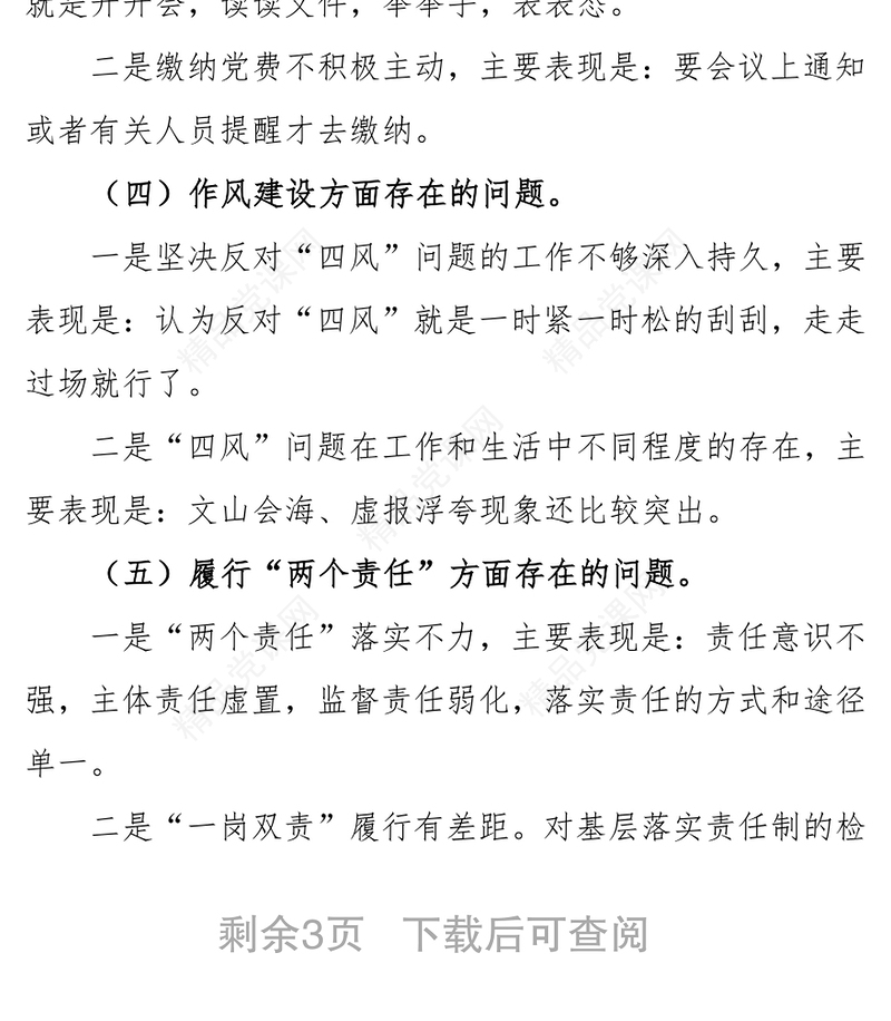 巡视整改专题民主生活会发言提纲