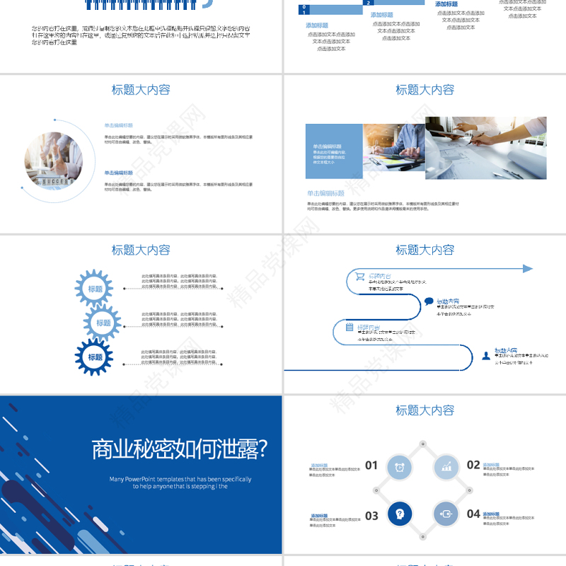 蓝色创意商业秘密保护动态PPT封含PS