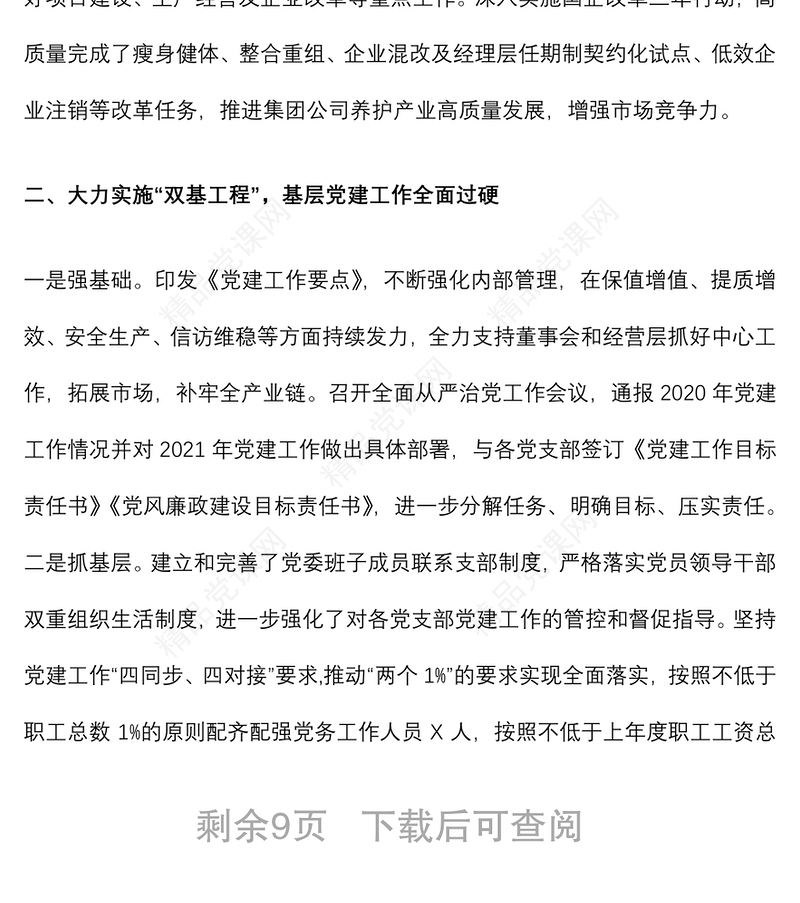 集团公司党委2021年度党建工作责任制落实情况工作汇报