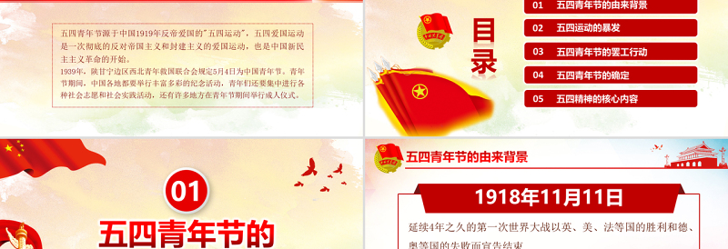 原创纪念五四运动100周年五四青年节的由来PPT-版权可商用
