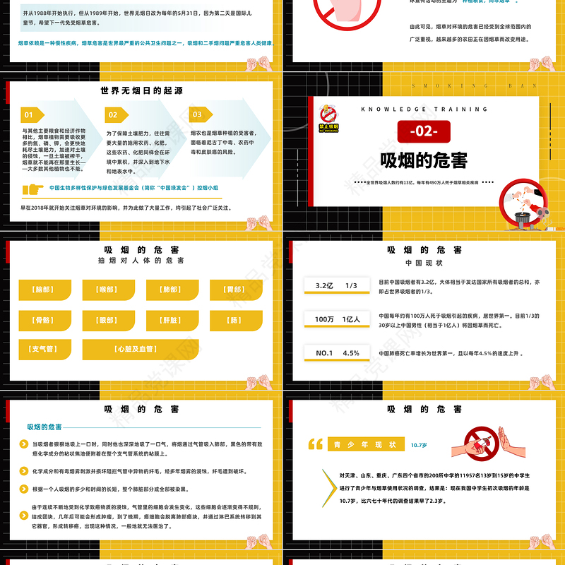 2024世界无烟日PPT简约精美卡通世界无烟日主题班会课件下载