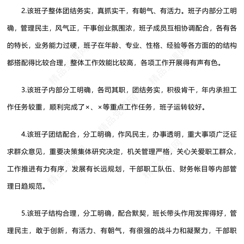 领导班子和领导干部考核（考察）评价用语word模板