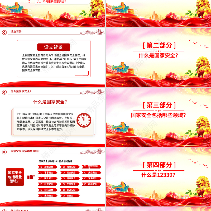 红色大气4.15第十个全民国家安全教育日PPT主题班会课件