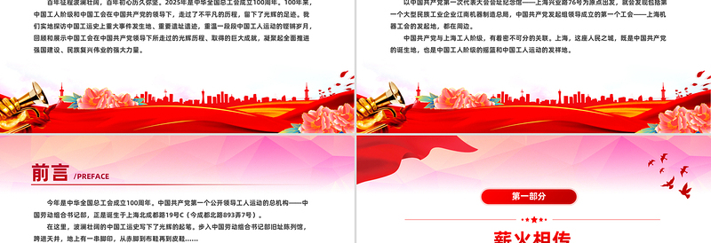 红色大气中华全国总工会成立100周年PPT学习课件
