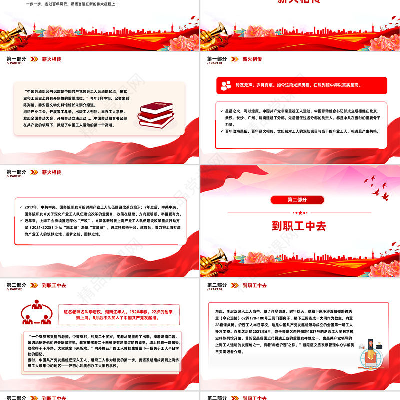 红色大气中华全国总工会成立100周年PPT学习课件
