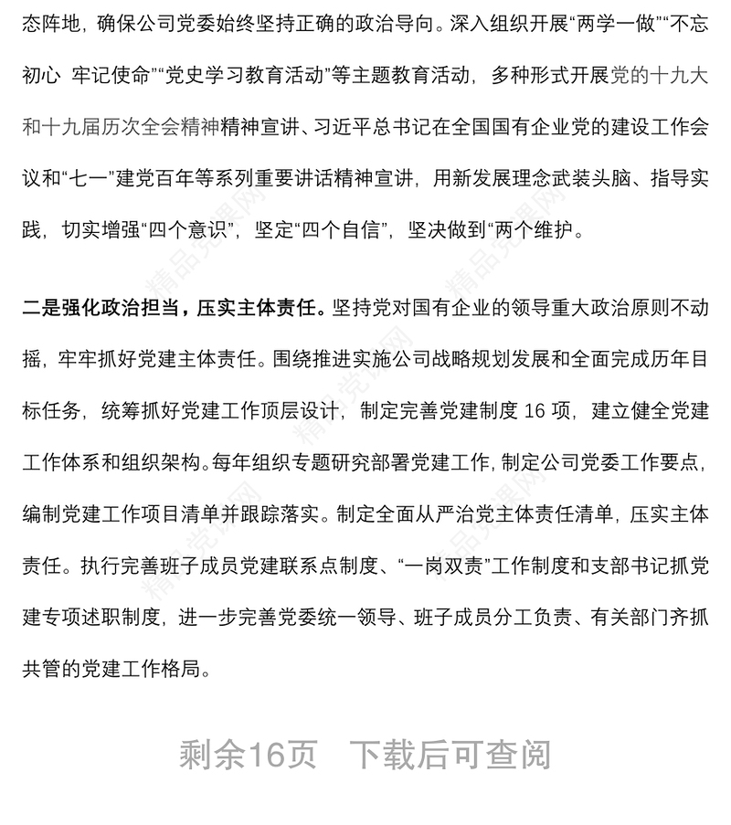 国企党委换届工作报告