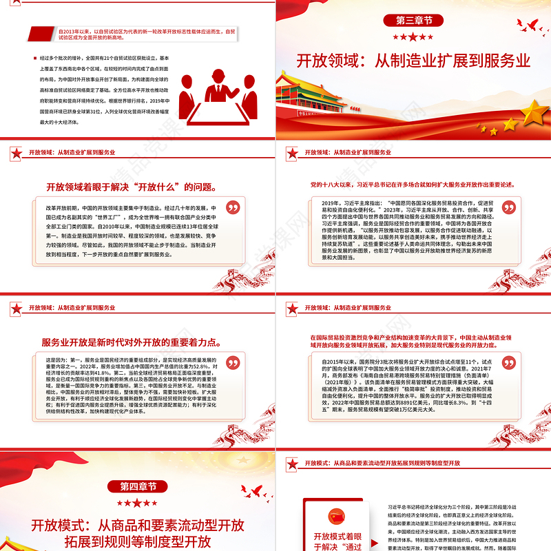 精美风深入学习我国对外开放的五大历史性转变PPT专题党课课件模板