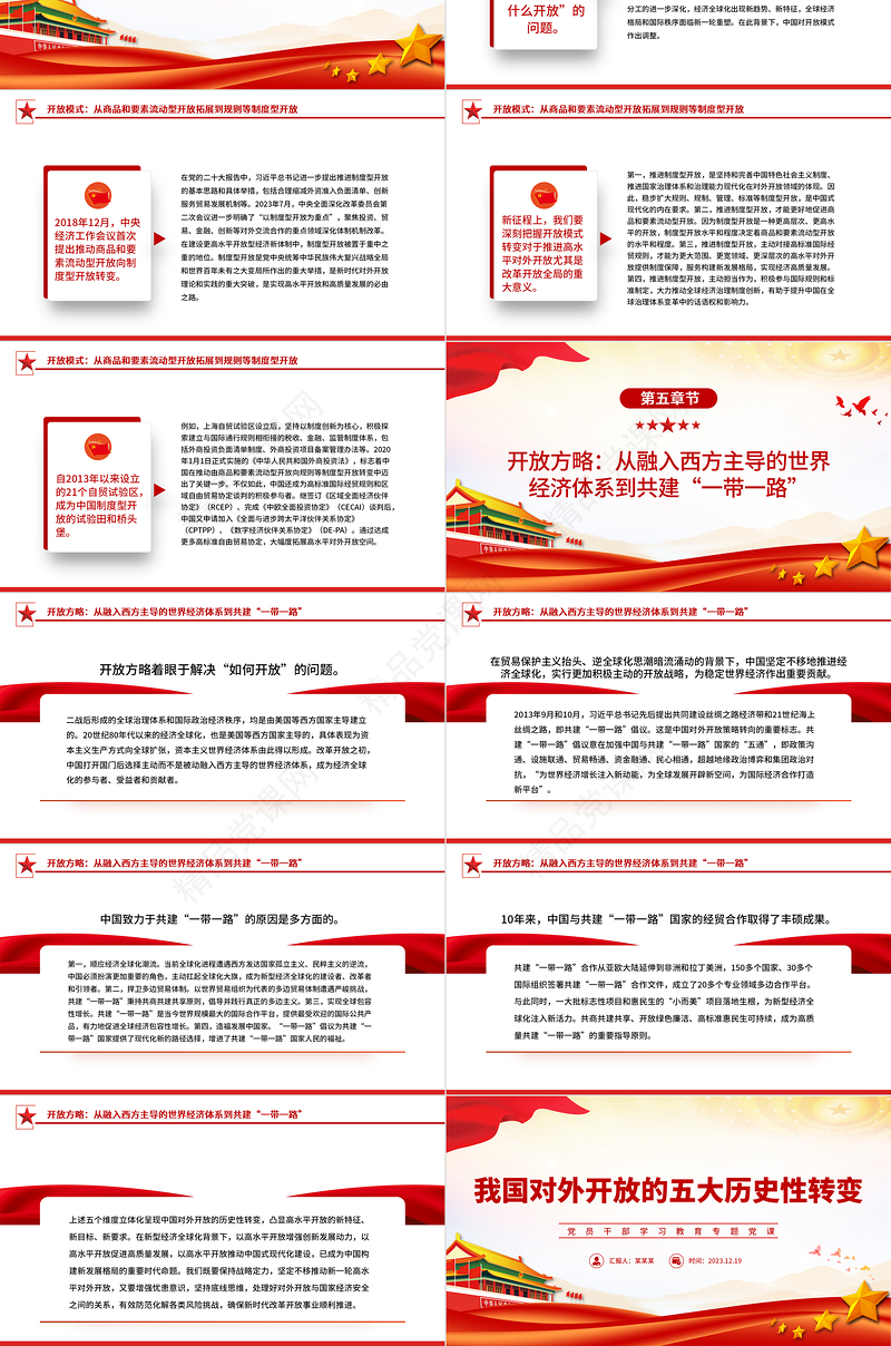 精美风深入学习我国对外开放的五大历史性转变PPT专题党课课件模板