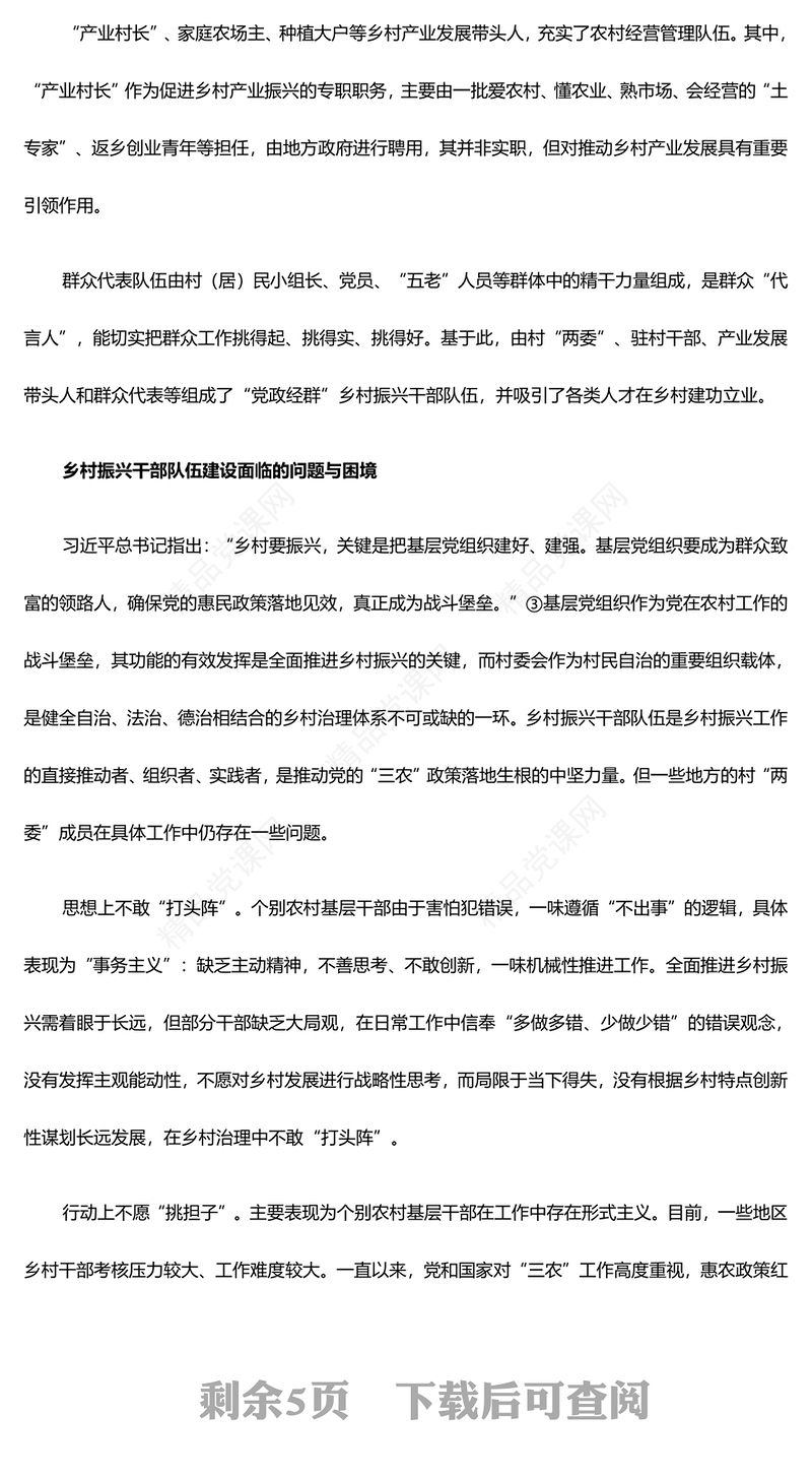 加强新时代乡村振兴干部队伍建设研讨发言