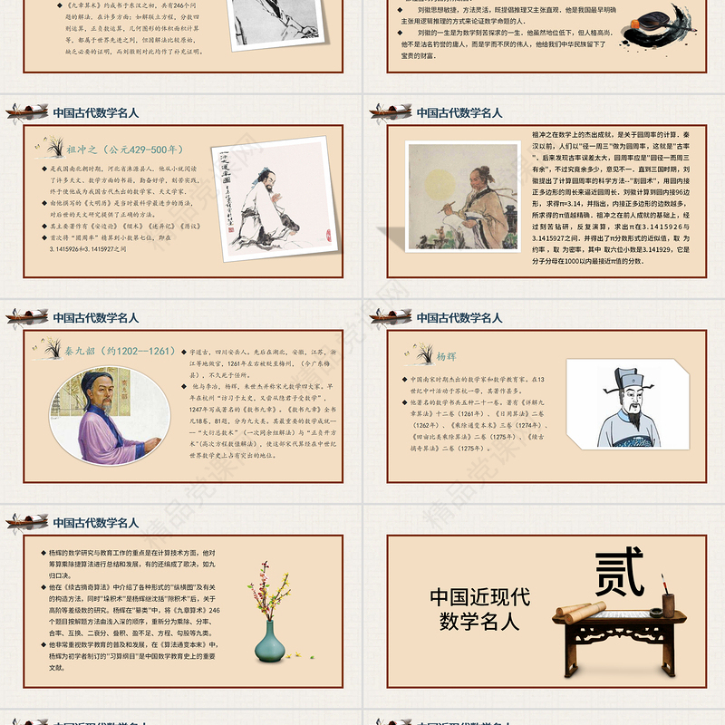 历史近代史数学名人介绍主题班会PPT模板