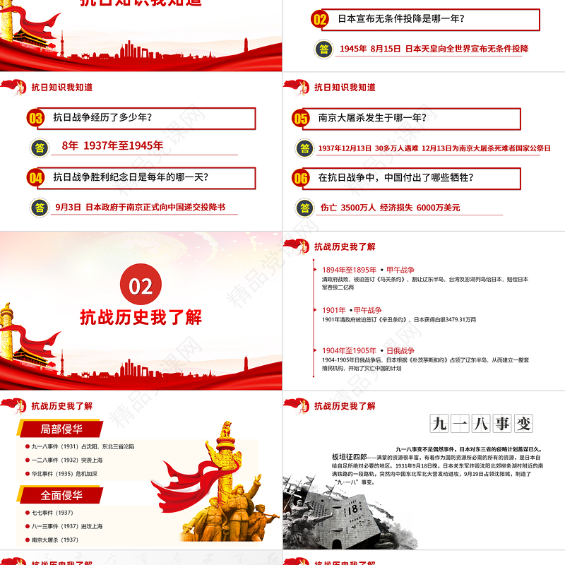 庆祝抗日战争胜利75周年纪念反法西斯战争红色专题党课PPT