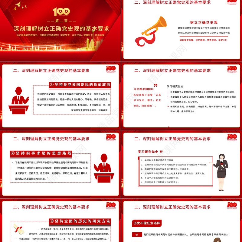 树立正确党史观旗帜鲜明反对历史虚无主义PPT庆祝建党100周年专题党史党课PPT模板