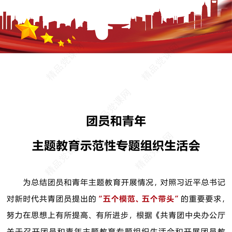 团组织生活会PPT红色精美团员和青年主题教育示范性专题组织生活会模板(讲稿)