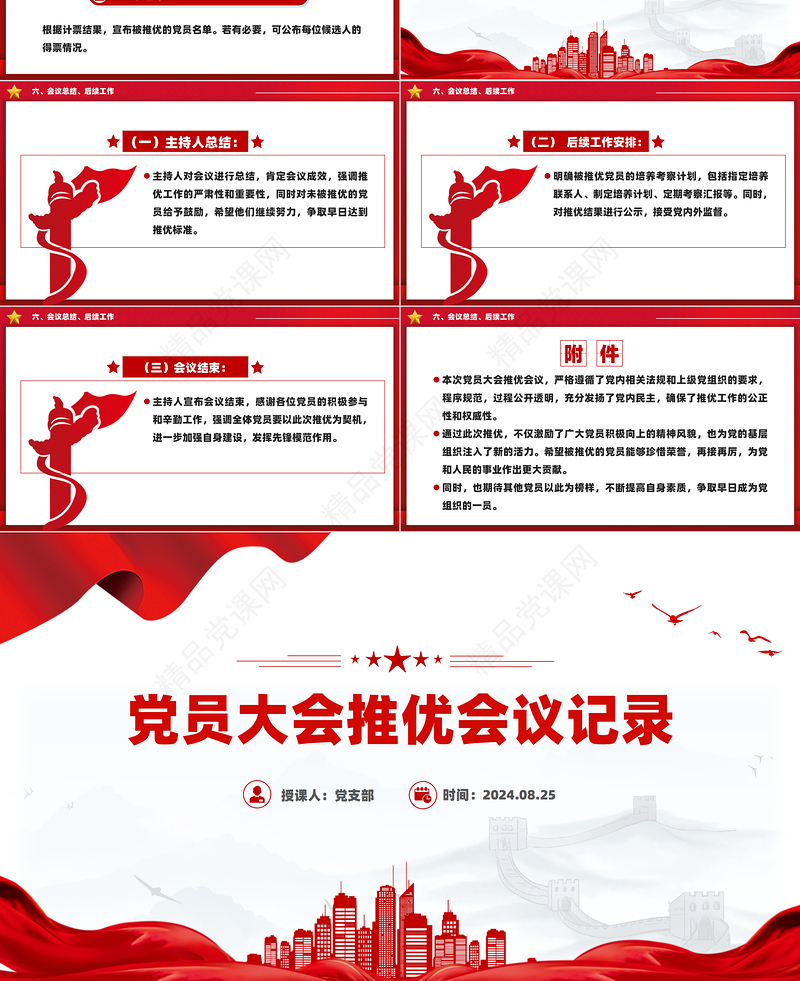 精美创意2024关于党员大会推优会议记录PPT下载