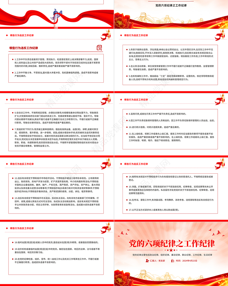 党政风优质党的六大纪律之工作纪律解读PPT党课