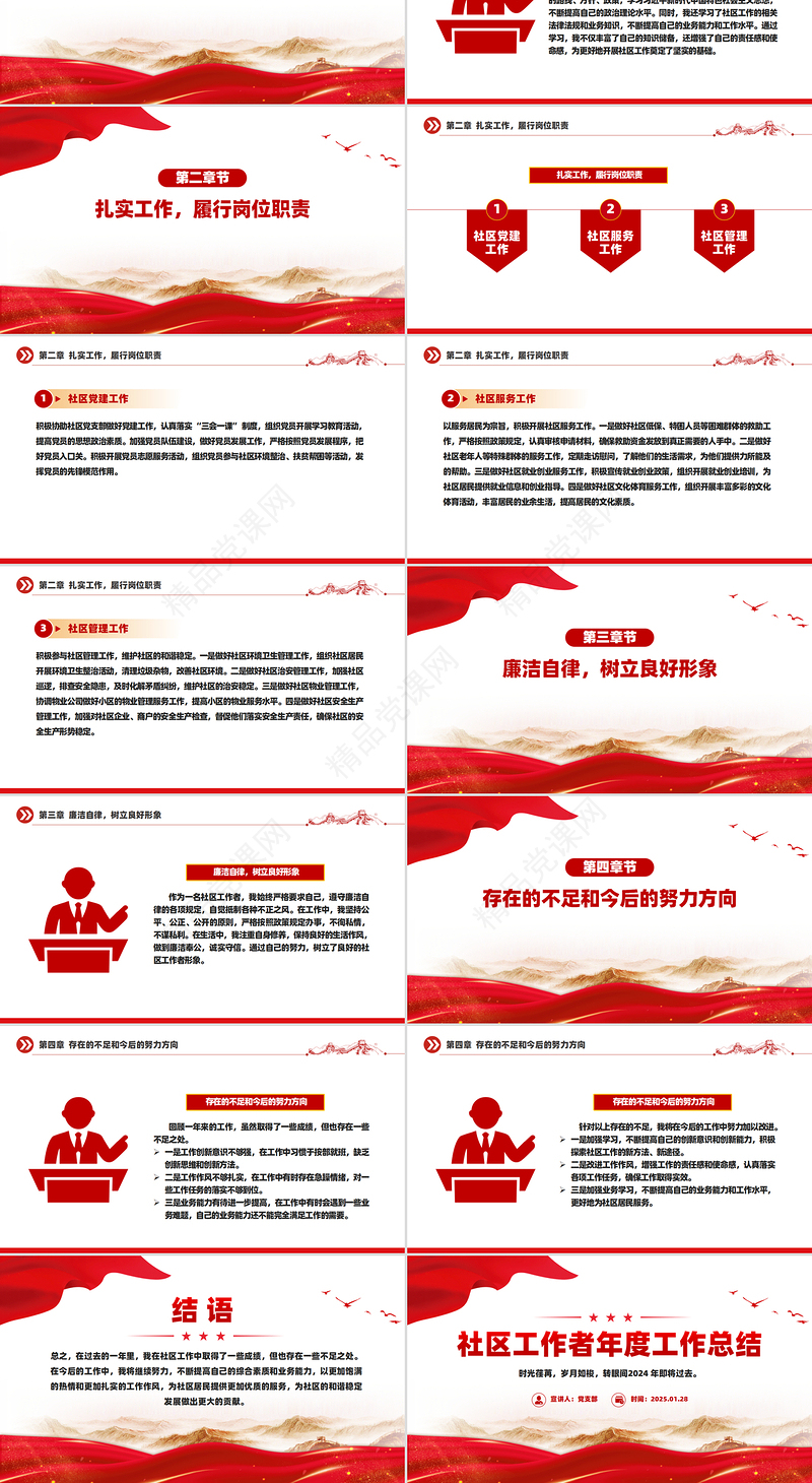 简洁风社区工作者年度工作总结PPT模板下载