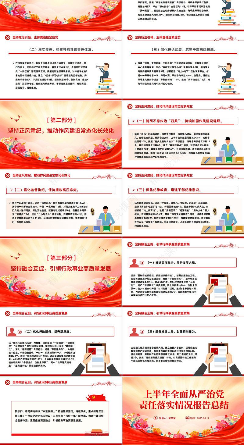 党政风上半年全面从严治党责任落实情况报告总结PPT模板
