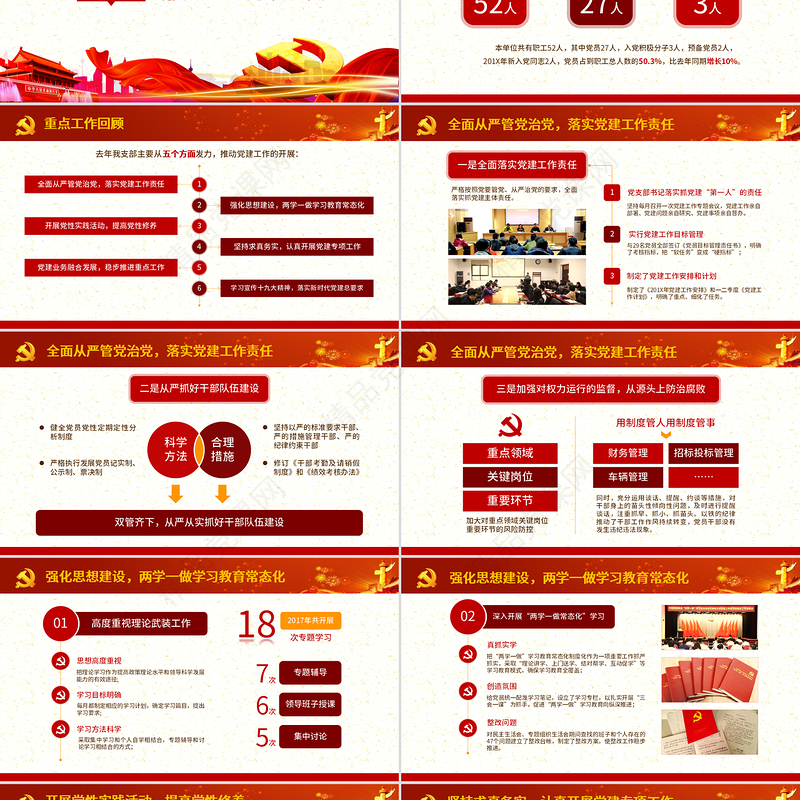 党员干部年终总结PPT党建工作总结汇报模板