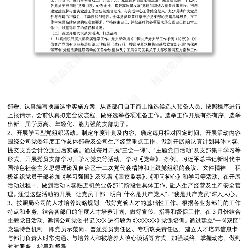 年公司开展党建品牌创建活动实施方案