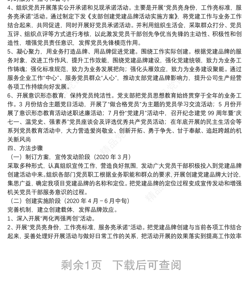 年公司开展党建品牌创建活动实施方案