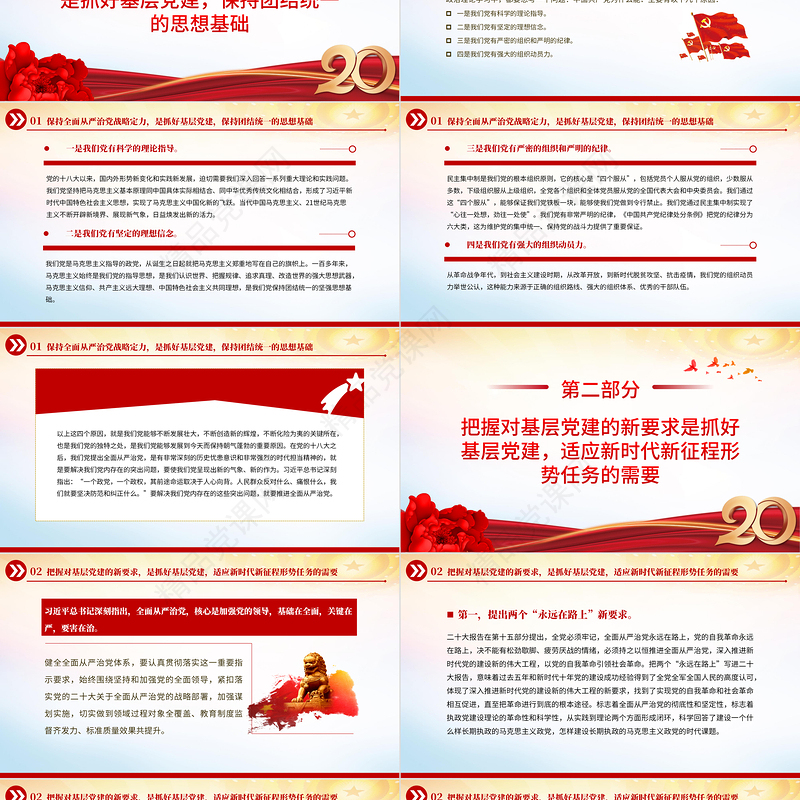 2022贯彻落实全面从严治党新要求PPT党政党建风党员干部做好新时代基层党建工作专题党课课件模板