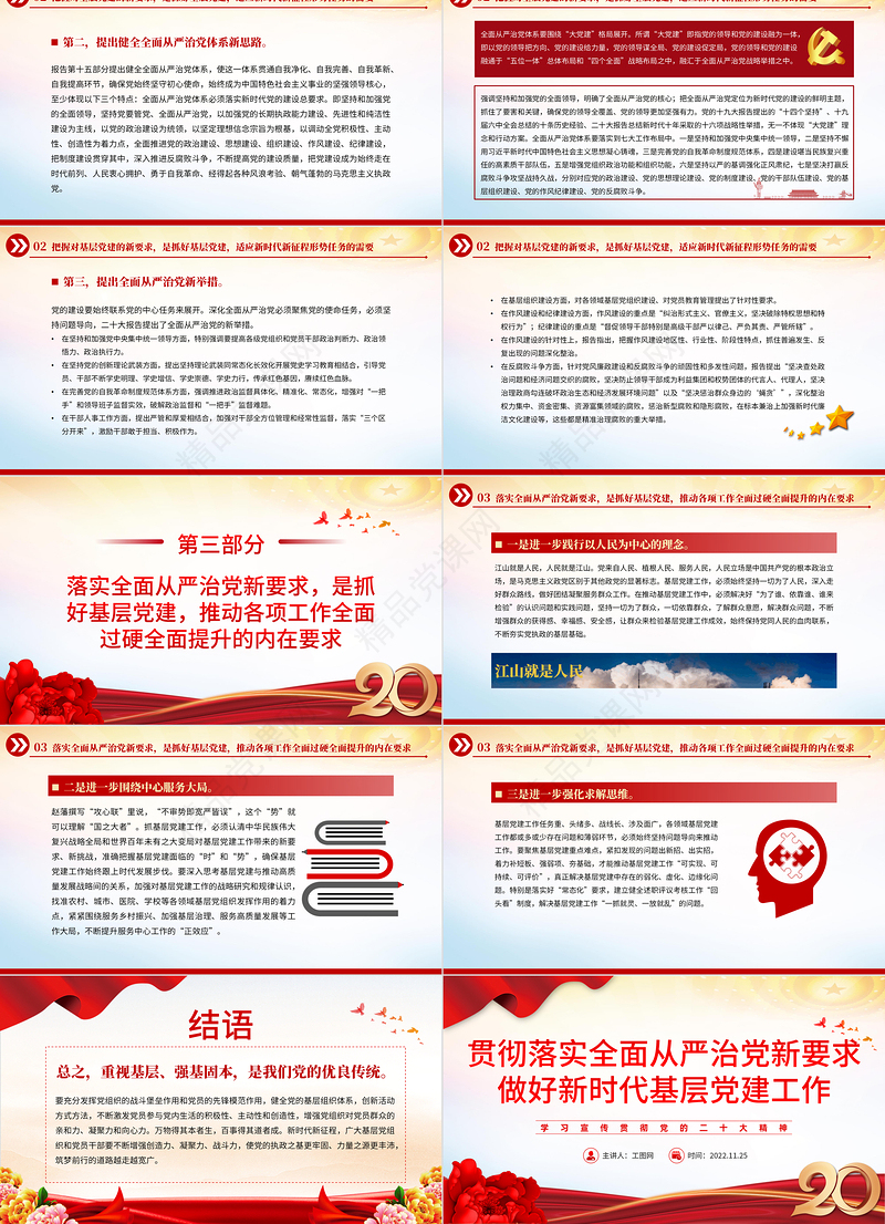 2022贯彻落实全面从严治党新要求PPT党政党建风党员干部做好新时代基层党建工作专题党课课件模板