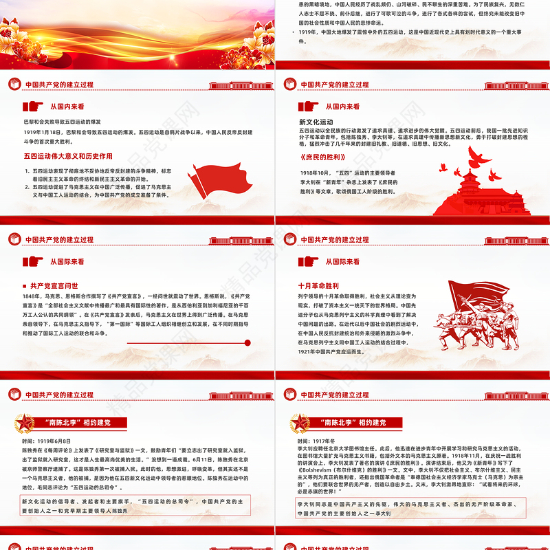 2023感受觉醒年代PPT简约党政党建风党史学习教育微党课课件模板下载