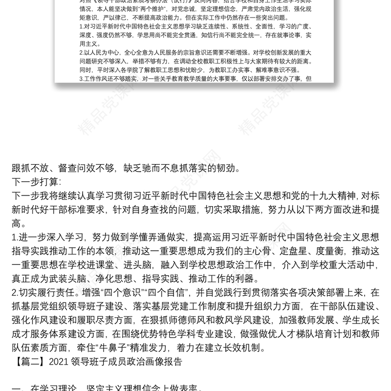 2021领导班子成员政治画像报告【17篇】