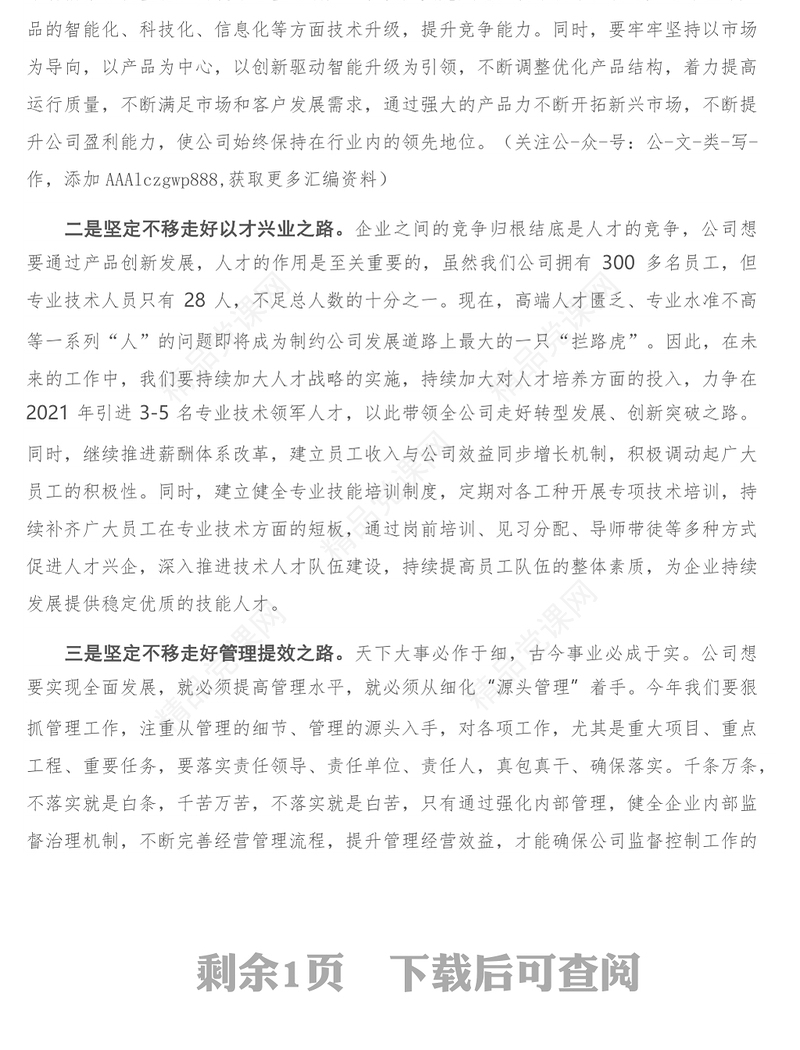 在公司发展工作务虚会上的发言-1