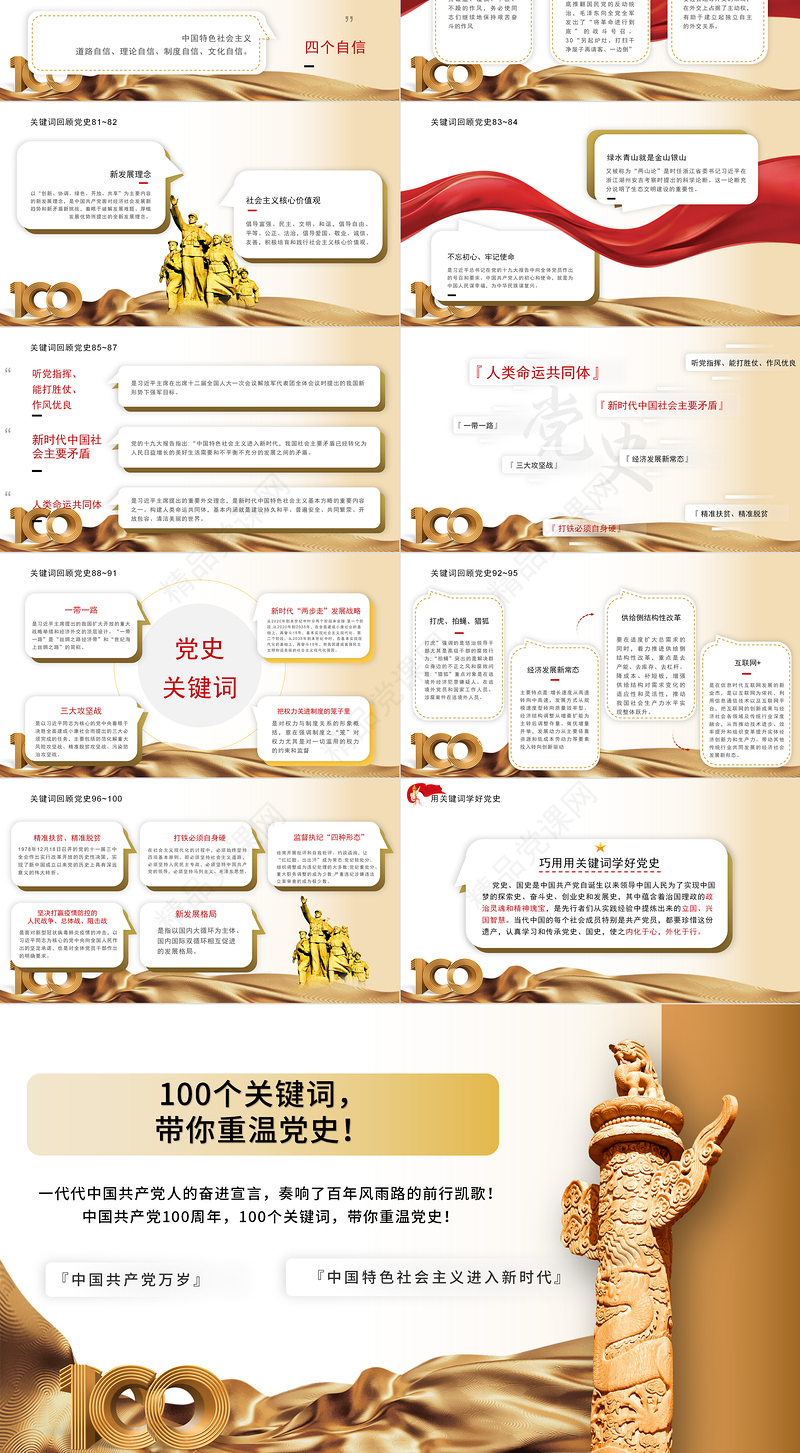 建党100周年回顾百年党史100个关键词PPT模板（终篇）