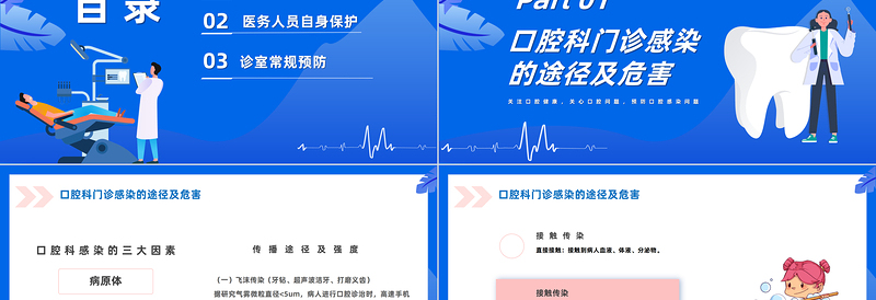 2024口腔科院感预防控制PPT卡通插画风关注口腔健康预防口腔感染问题课件下载