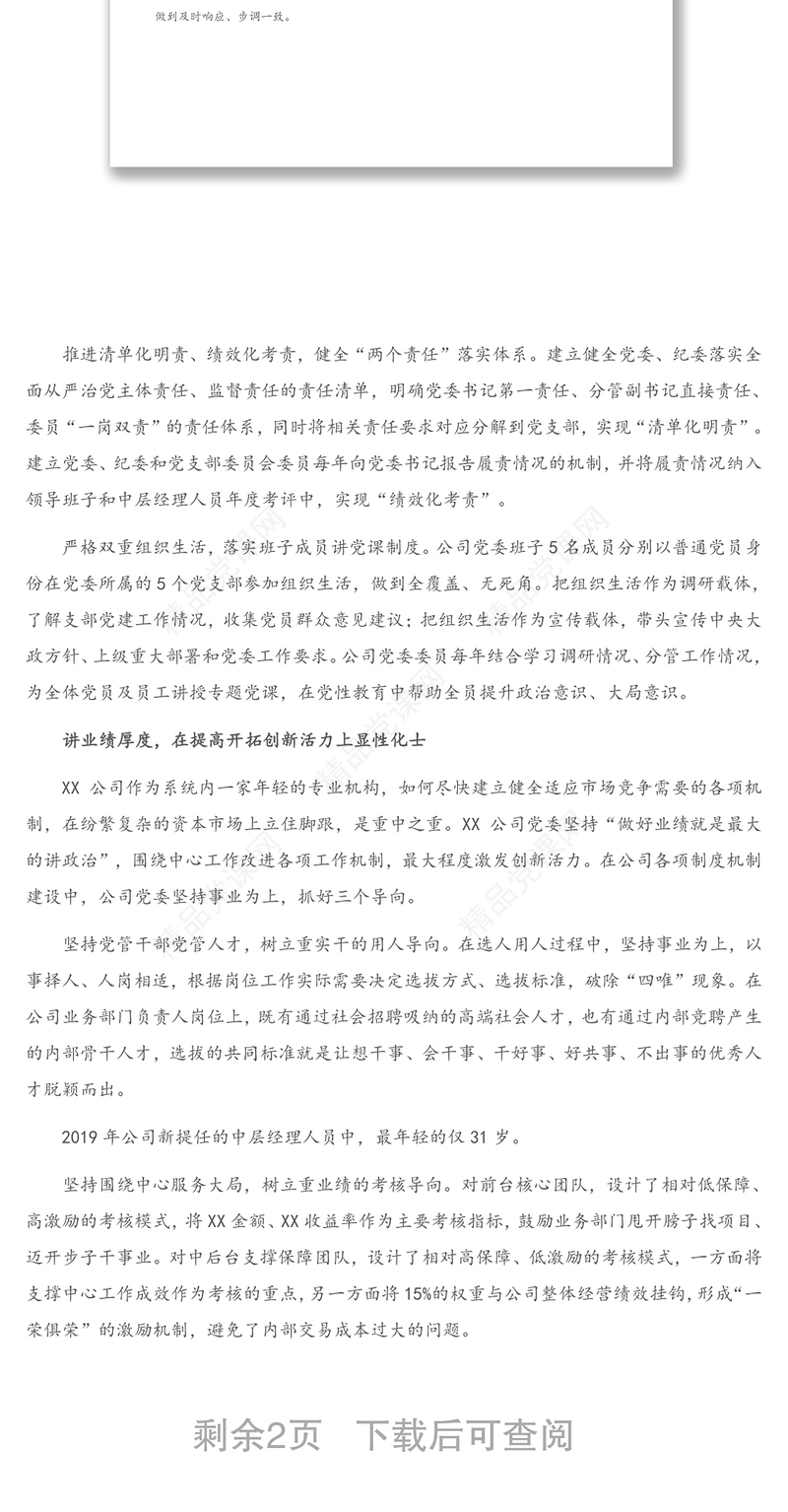 发挥党委核心作用建设专业机构班子助推企业高质量发展的报告（集团公司）（1）