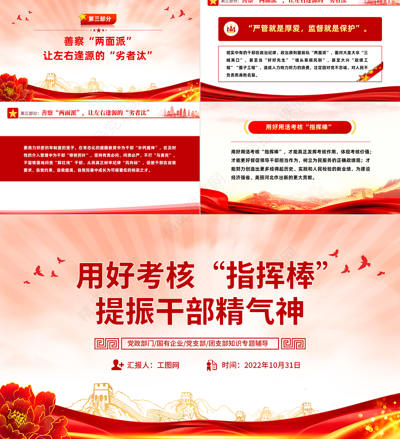 2024用好考核指挥棒提振干部精气神PPT红色大气党员干部学习教育专题党课模板