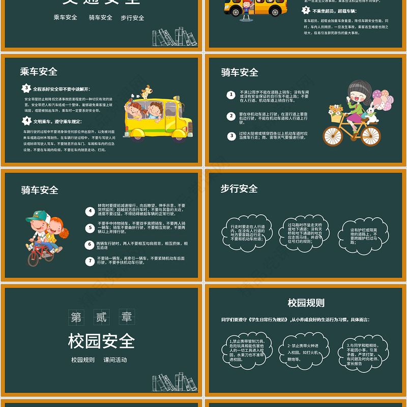 卡通黑板风校园安全教育安全行为习惯养成教育主题班会PPT模版