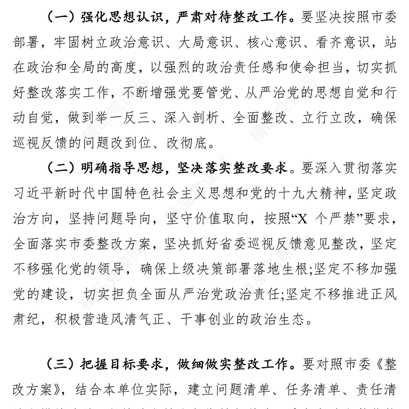 巡视整改工作方案