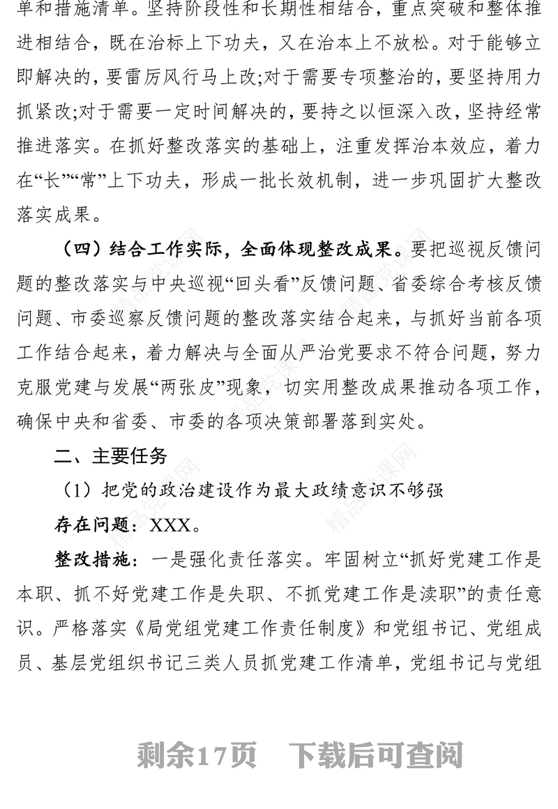 巡视整改工作方案