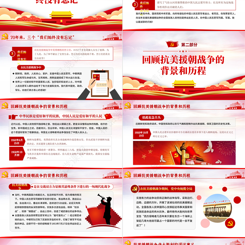 党政风纪念中国人民志愿军抗美援朝出国作战70周年PPT