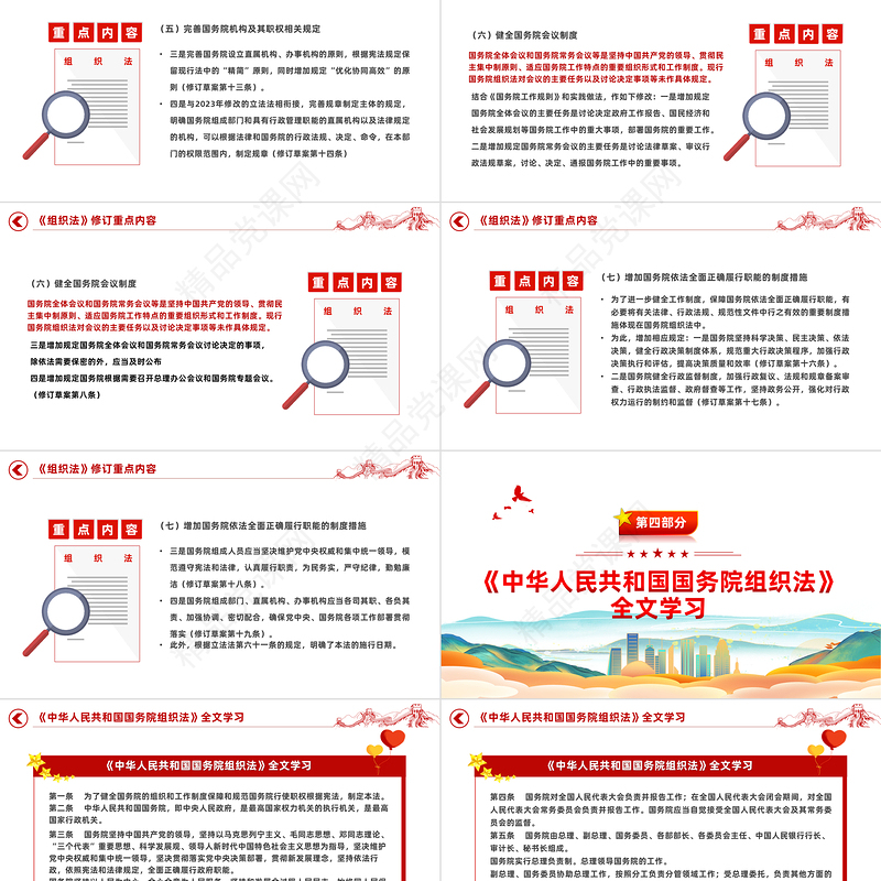 红色党政风中华人民共和国国务院组织法PPT课件模板