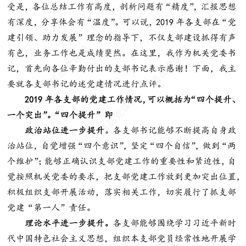 2019年党组织书记抓基层党建述职点评