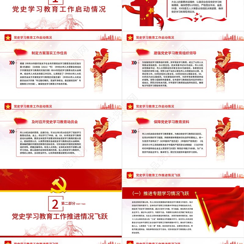 机关党委党史学习教育总结工作评估报告PPT红色简洁党史学习教育启动情况工作推进情况及特色亮点总结汇报课件