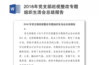 2018年党支部巡视整改专题组织生活会总结报告